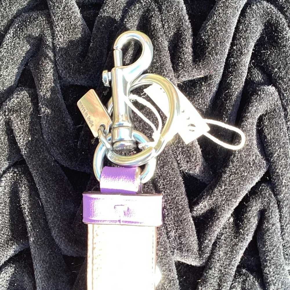 NWT Coach Trigger Snap Key Ring Bag Charm Purple and Floral Print